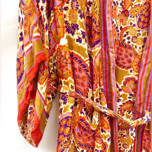 Rachel Zoe Women's Floral Kimono Robe Size S Mustard Boho Chic - Picture 2 of 9